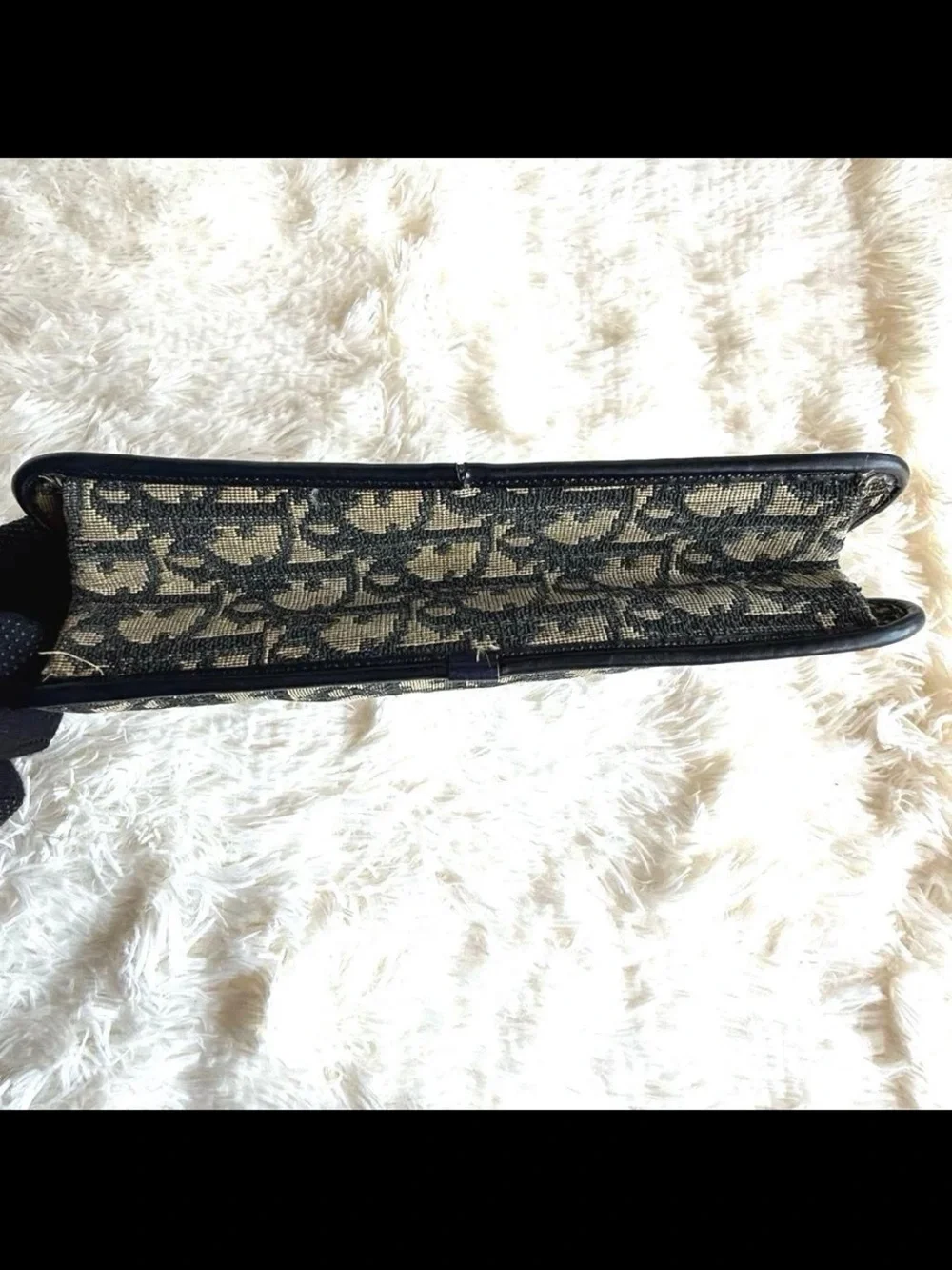 Dior Navy Canvas and Black Leather Clutch